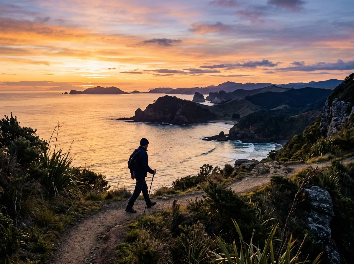 Anonymous older man walking on a New Zealand coastal path - men's daily wellness supplement review